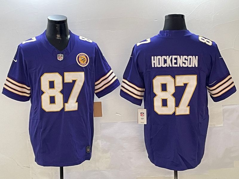 Men Minnesota Vikings #87 Hockenson Purple Throwback Three generation 2024 Nike Limited NFL Jersey style 2